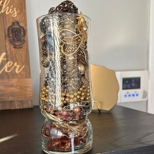 Elegant Mystery Jewelry Jar with Gold and Brown Accents